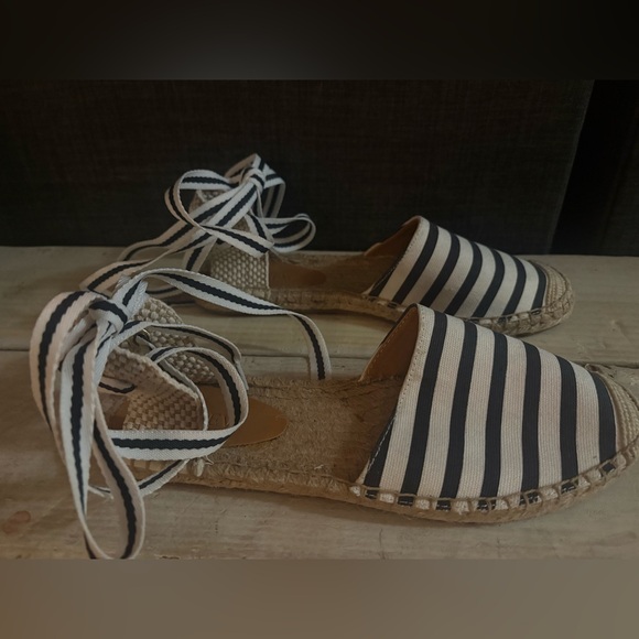 J. Crew d'Orsay Lace-Up Espadrille Flats Navy & White Stripes New Size 7.5 - Picture 4 of 8